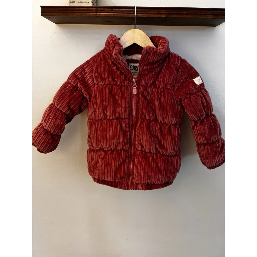 OSHKOSH B'GOSH Girls Size 5-6 Jacket Coat Pink Pockets Corduroy Full Zip